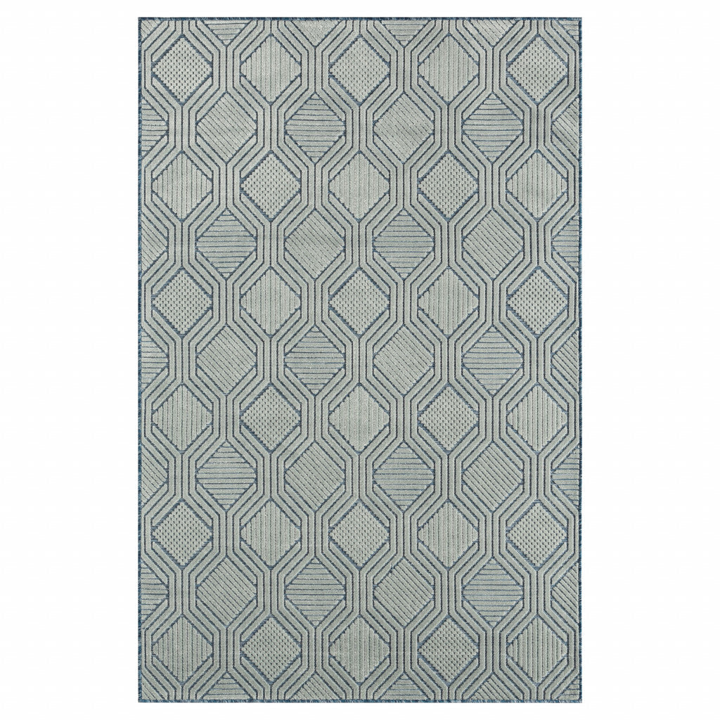 8' X 10' Blue Geometric Stain Resistant Indoor Outdoor Area Rug