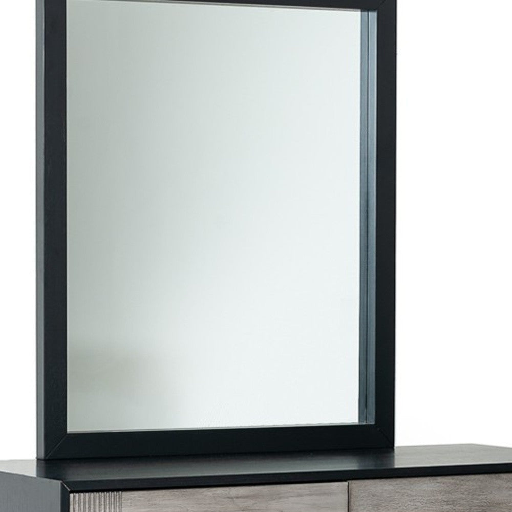 40" Black Ash Veneer Rectangle Wall Mounted Dresser Mirror Engineered Wood Framed