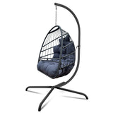 38" Slate Gray and Black Metal Indoor Outdoor Swing Chair with Slate Gray Cushion