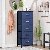 18" Blue and Black Steel and Fabric Five Drawer Chest