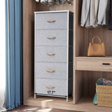 18" Gray and White Steel and Fabric Five Drawer Chest