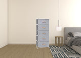 18" Gray and White Steel and Fabric Five Drawer Chest