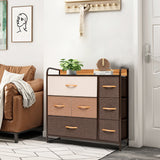 32" Brown Steel and Fabric Seven Drawer Dresser