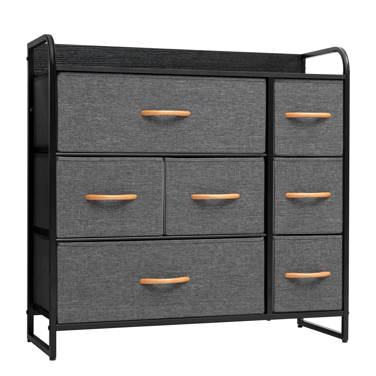 32" Gray and Black Steel and Fabric Seven Drawer Dresser