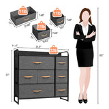 32" Gray and Black Steel and Fabric Seven Drawer Dresser