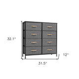 32" Gray and Black Steel and Fabric Eight Drawer Chest