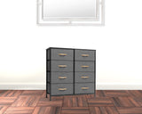 32" Gray and Black Steel and Fabric Eight Drawer Chest