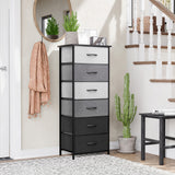 18" Gray and Black Steel and Fabric Six Drawer Chest