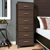 18" Brown Steel and Fabric Six Drawer Chest