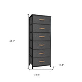 18" Gray and Black Steel and Fabric Six Drawer Chest