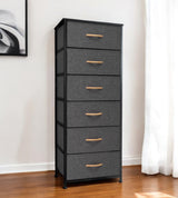 18" Gray and Black Steel and Fabric Six Drawer Chest