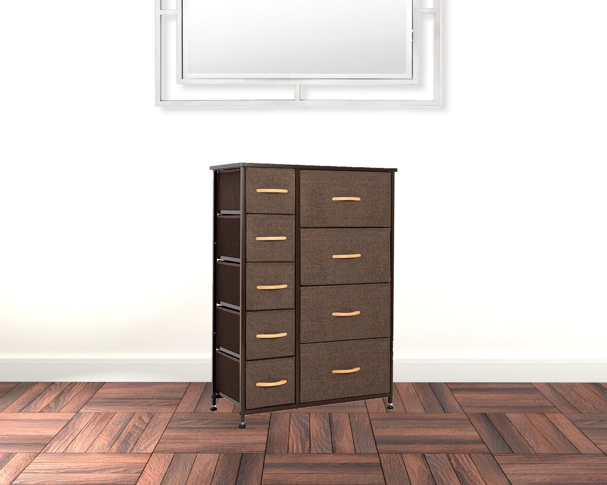 27" Brown Steel and Fabric Nine Drawer Combo Dresser