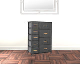 27" Gray and Black Steel and Fabric Nine Drawer Combo Dresser