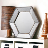 18" Hexagon Wall Mounted Vintage Style Glass Frame Accent Mirror