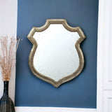 24" Distressed Metallic Crest Shape Wall Mounted Accent Mirror Framed