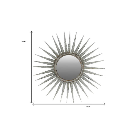 30" Antiqued Silver Gray Sunburst Wall Mounted Accent Mirror