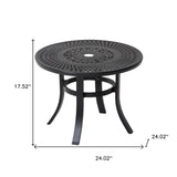 24" Black Rounded Metal Outdoor Bistro Table With Umbrella Hole