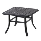 24" Black Square Metal Outdoor Bistro Table With Umbrella Hole