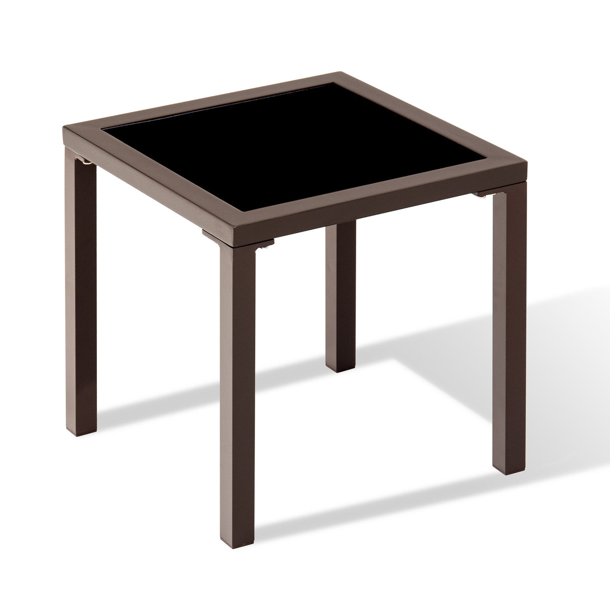 16" Black Square Glass Outdoor Side Table