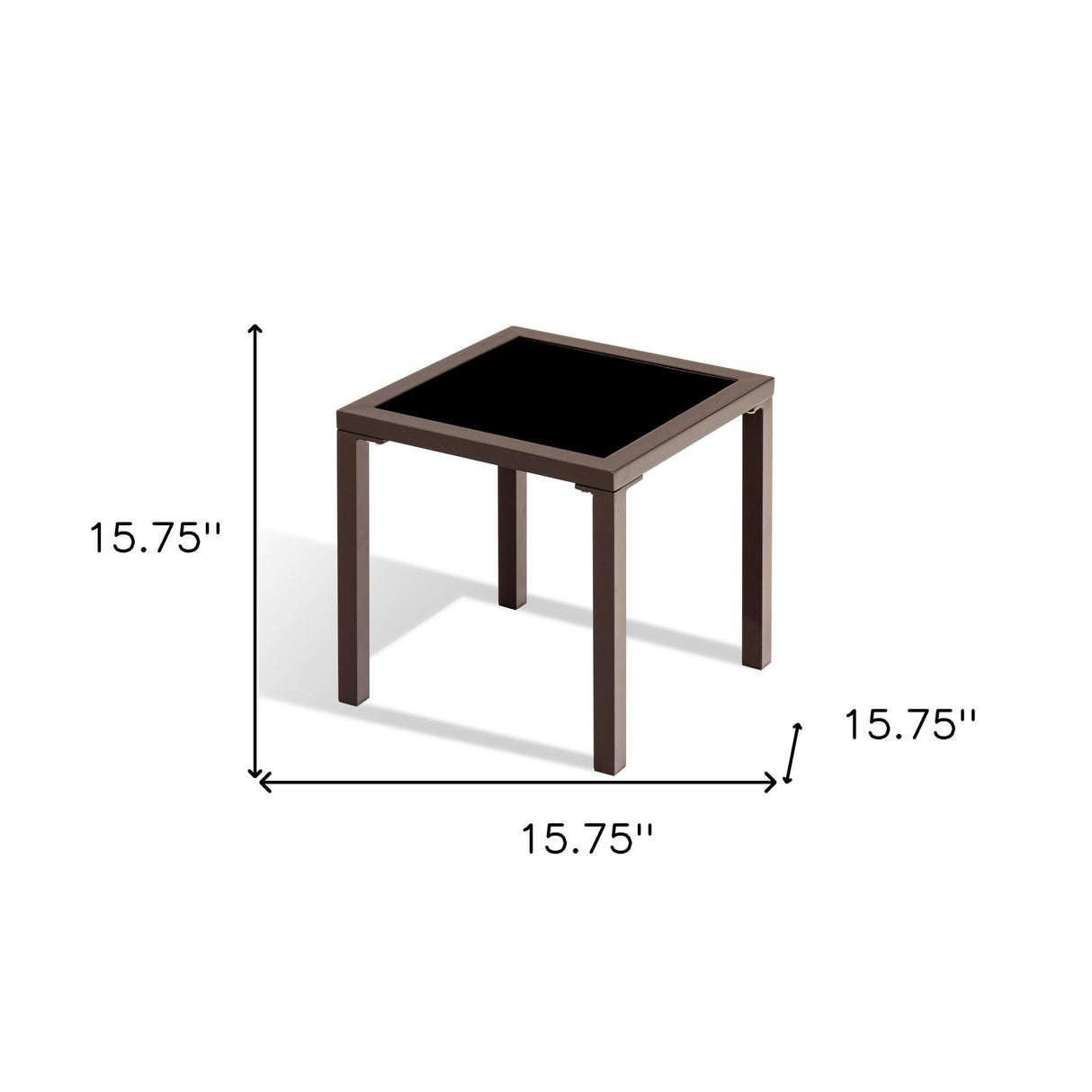 16" Black Square Glass Outdoor Side Table