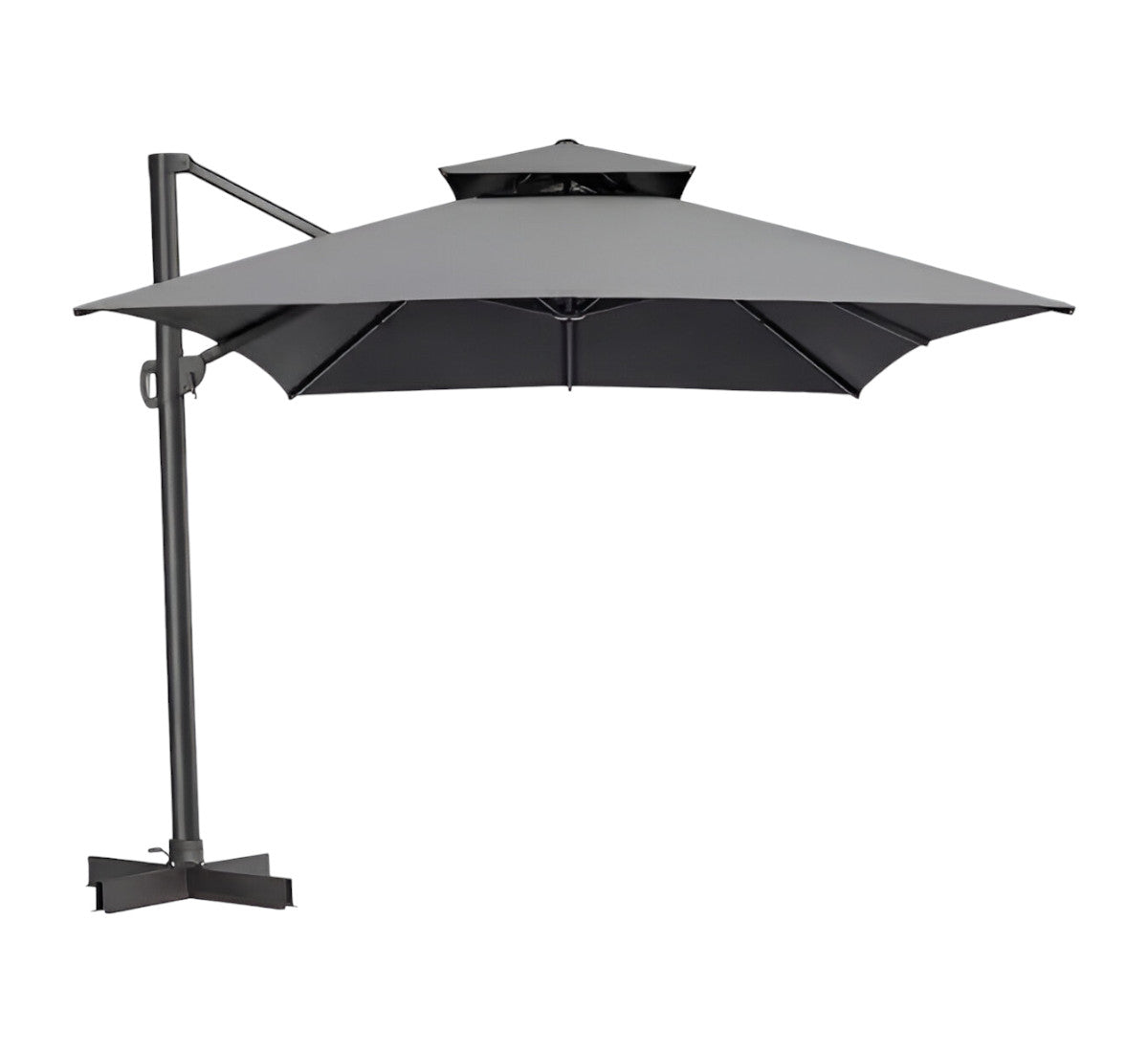 113" Dark Gray Polyester Rectangular Tilt Cantilever Patio Umbrella With Stand