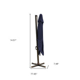 10' Navy Blue Polyester Square Tilt Cantilever Patio Umbrella With Stand