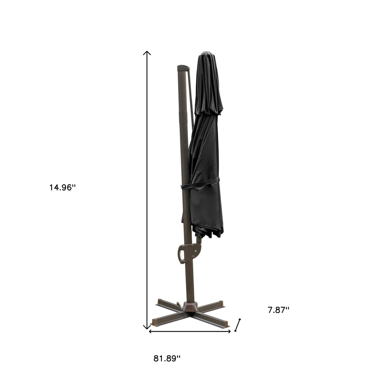 11.5' Black Polyester Round Tilt Cantilever Patio Umbrella With Stand