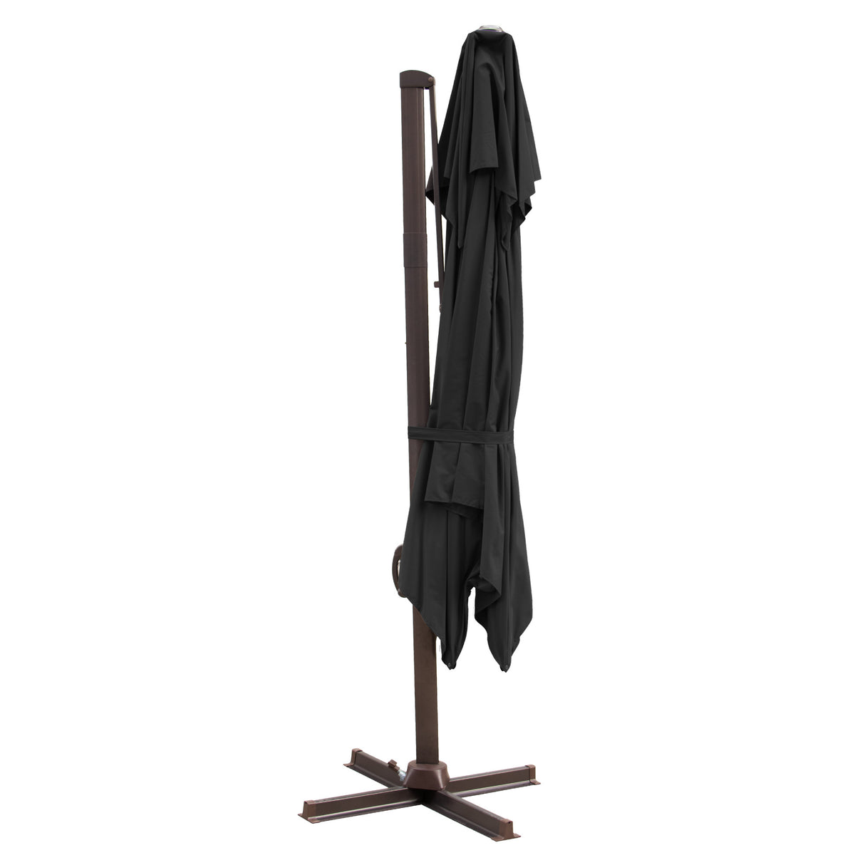 10' Black Polyester Square Tilt Cantilever Patio Umbrella With Stand