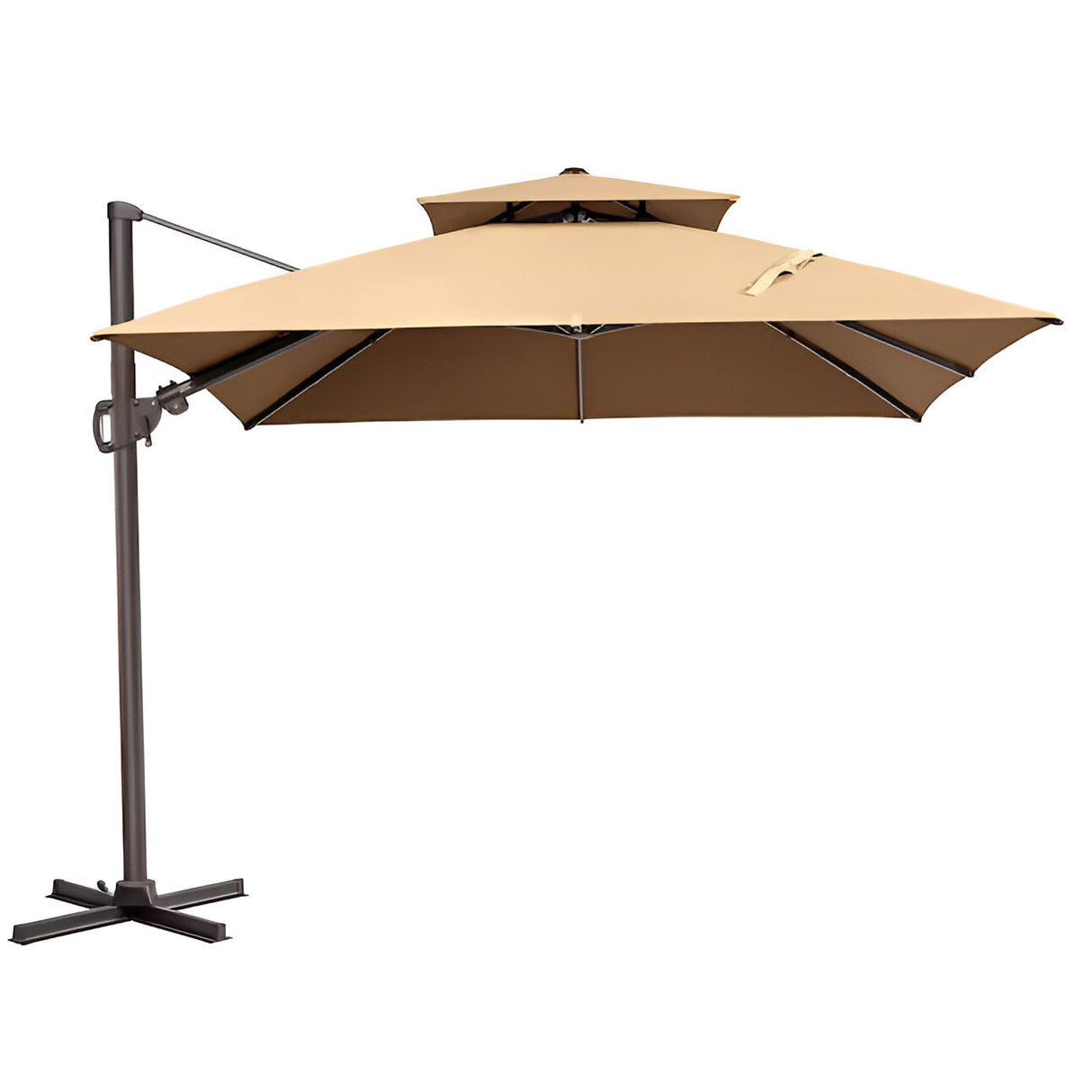 10' Tan Polyester Square Tilt Cantilever Patio Umbrella With Stand