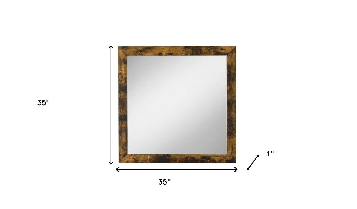 35" Brown and Black Square Wood Framed Mounted Dresser Mirror