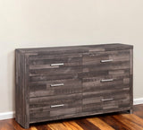 60" Dark Brown Solid and Manufactured Wood Six Drawer Double Dresser