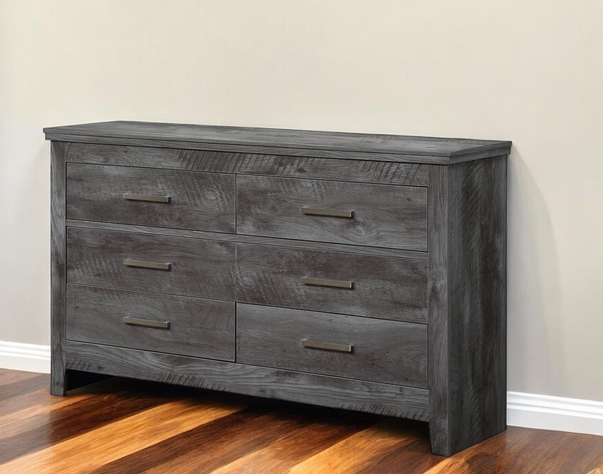 57" Gray Solid and Manufactured Wood Six Drawer Double Dresser