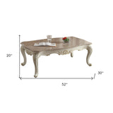 52" Pearl White And Marble Faux Marble Rectangular Coffee Table
