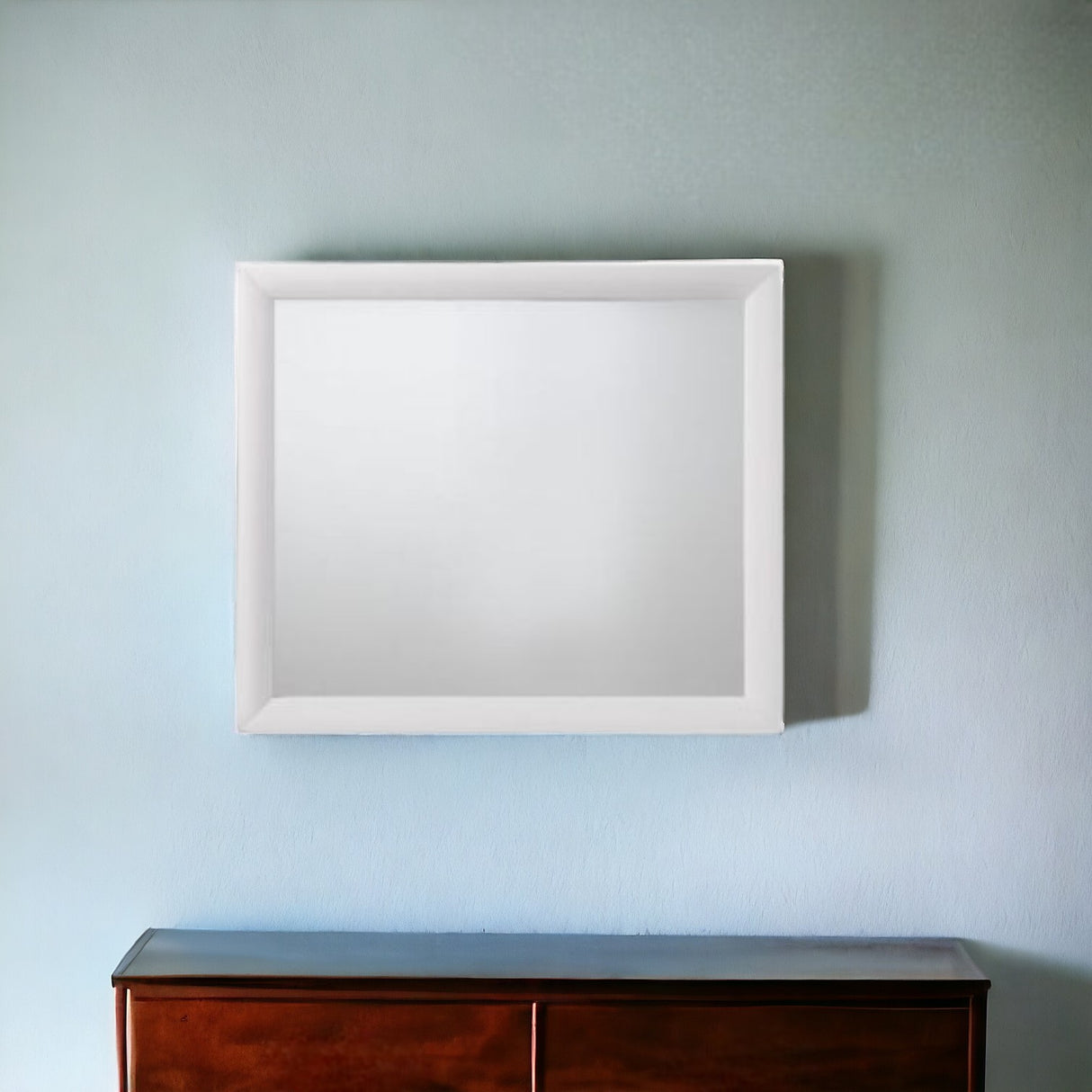 35" White Rectangle Dresser Mirror Mounts To Dresser With Frame