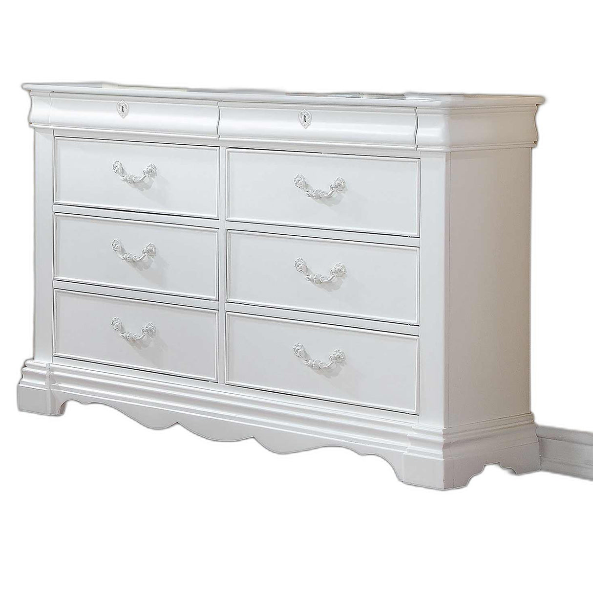 56" White Solid Wood Eight Drawer Double Dresser