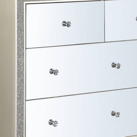 63" Champagne Solid and Manufactured Wood Mirrored Seven Drawer Triple Dresser