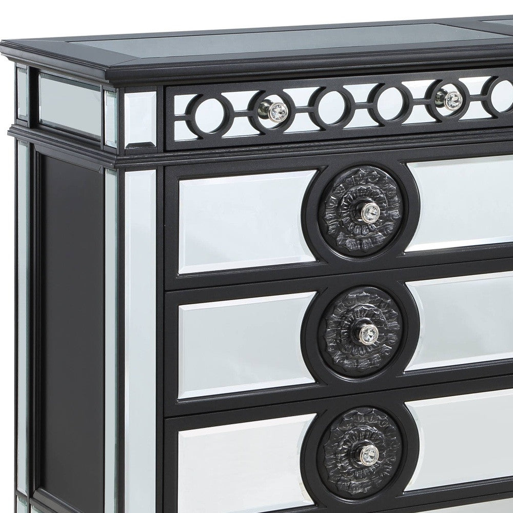 68" Black and Silver Solid and Manufactured Wood Mirrored Eight Drawer Double Dresser