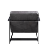 28" Gray Black Top Grain Leather And Steel Solid Color Arm Chair