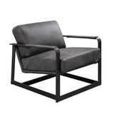 28" Gray Black Top Grain Leather And Steel Solid Color Arm Chair