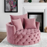 43" Pink Velvet Tufted Swivel Barrel Chair And Toss Pillows