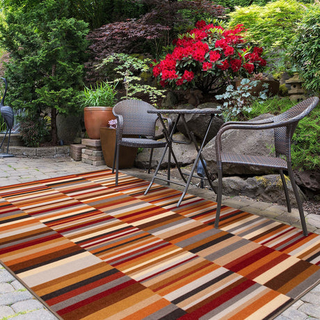 5' X 8' Taupe Striped Stain Resistant Non Skid Indoor Outdoor Area Rug