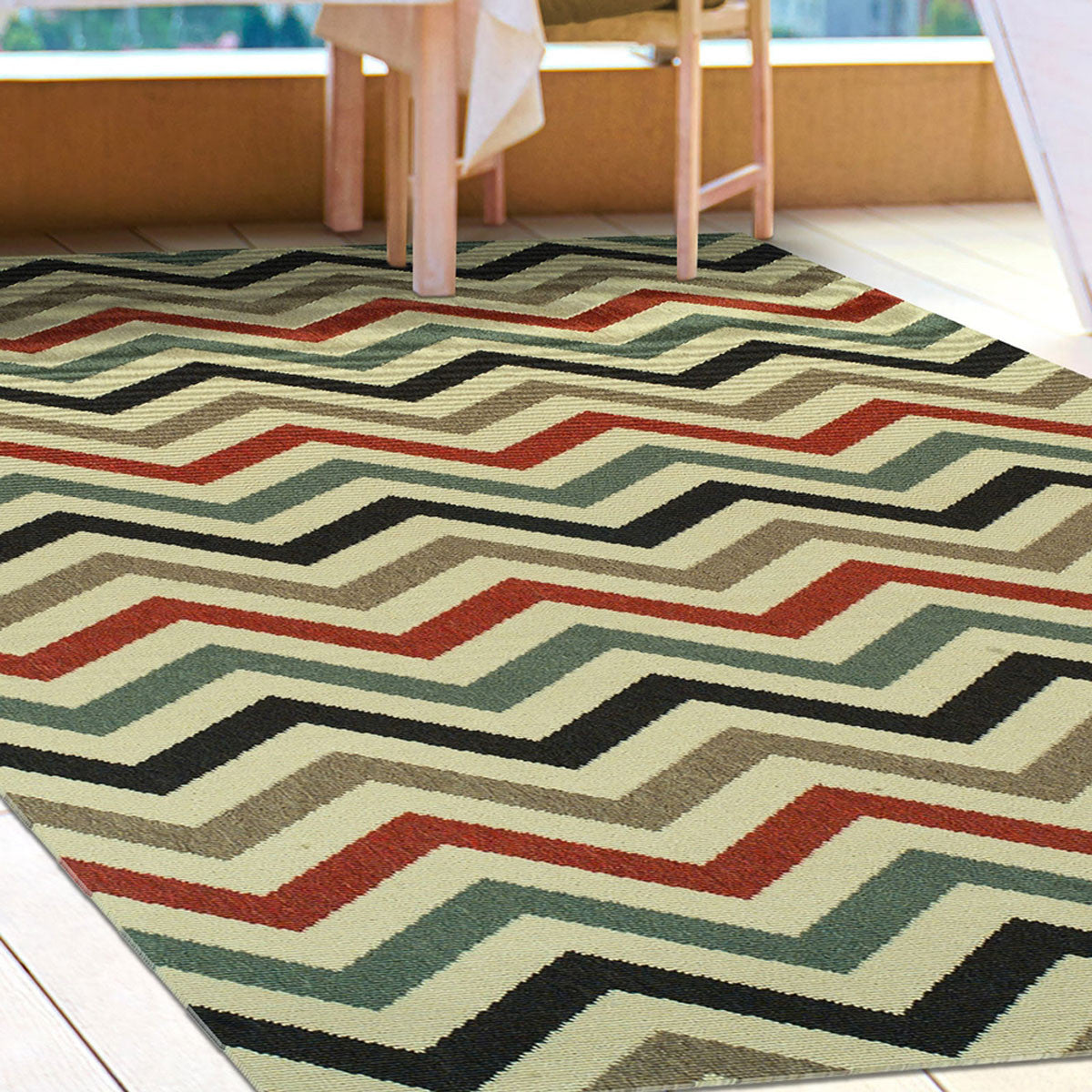 4' X 6' Stone Chevron Stain Resistant Indoor Outdoor Area Rug