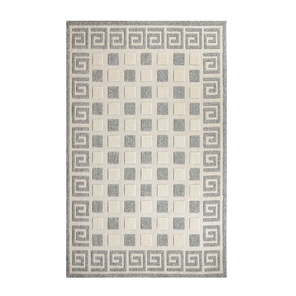 5' X 7' Cream Geometric Stain Resistant Non Skid Indoor Outdoor Area Rug