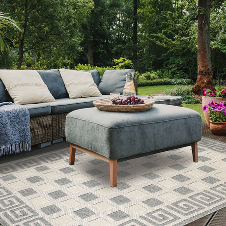 6' X 9' Cream Geometric Stain Resistant Non Skid Indoor Outdoor Area Rug