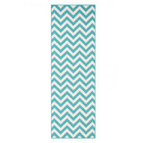 8' Runner Blue-Green/Cream Chevron Stain Resistant Indoor Outdoor Runner Rug