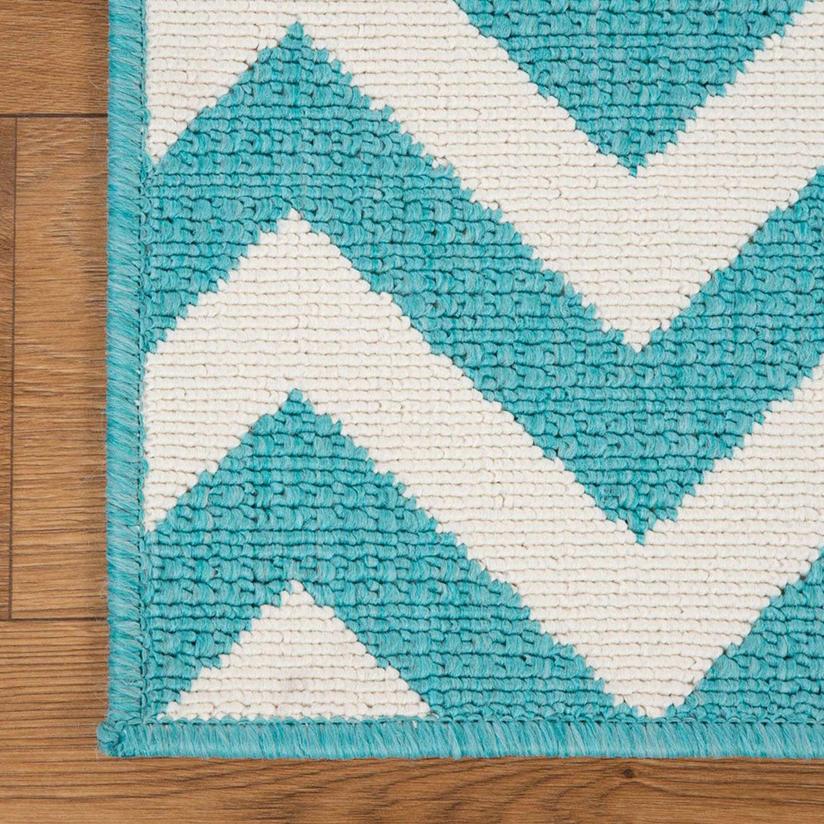 8' Runner Blue-Green/Cream Chevron Stain Resistant Indoor Outdoor Runner Rug