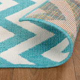 5' X 8' Blue-Green/Cream Chevron Stain Resistant Indoor Outdoor Area Rug