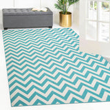 8' X 10' Blue-Green/Cream Chevron Stain Resistant Indoor Outdoor Area Rug