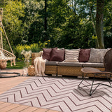 6' X 9' Beige Waves Stain Resistant Indoor Outdoor Area Rug