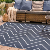 6' X 9' Grey Waves Stain Resistant Indoor Outdoor Area Rug